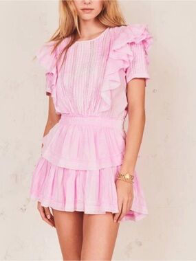 LoveShackFancy Pink Ruffled Mini Dress